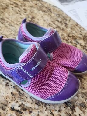 Sz 10 Merrell Bare Steps H2O Kids Purple & Pink Hook-and-Loop Mesh Water Sandals